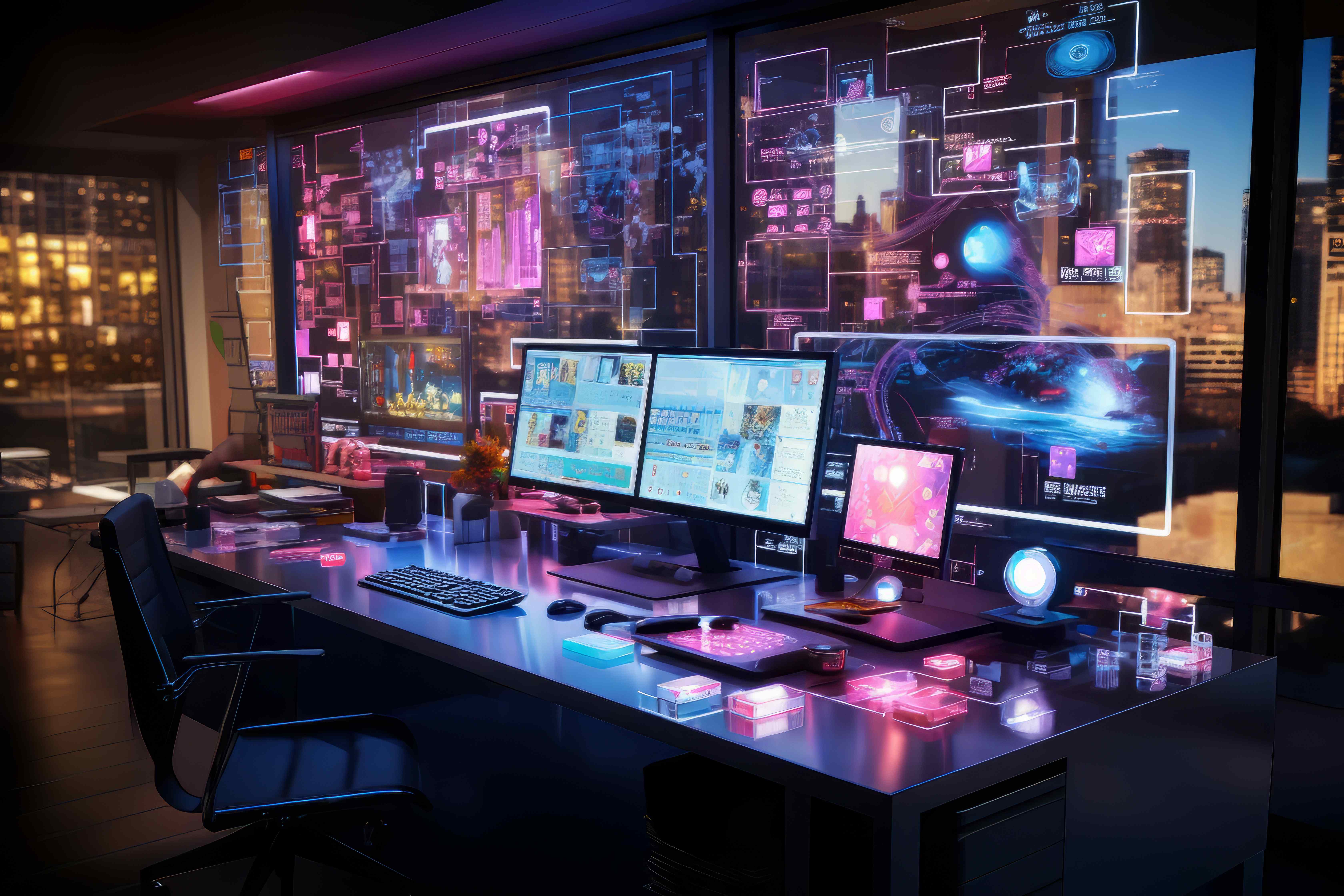 Digital workspace with modern design tools and creative team